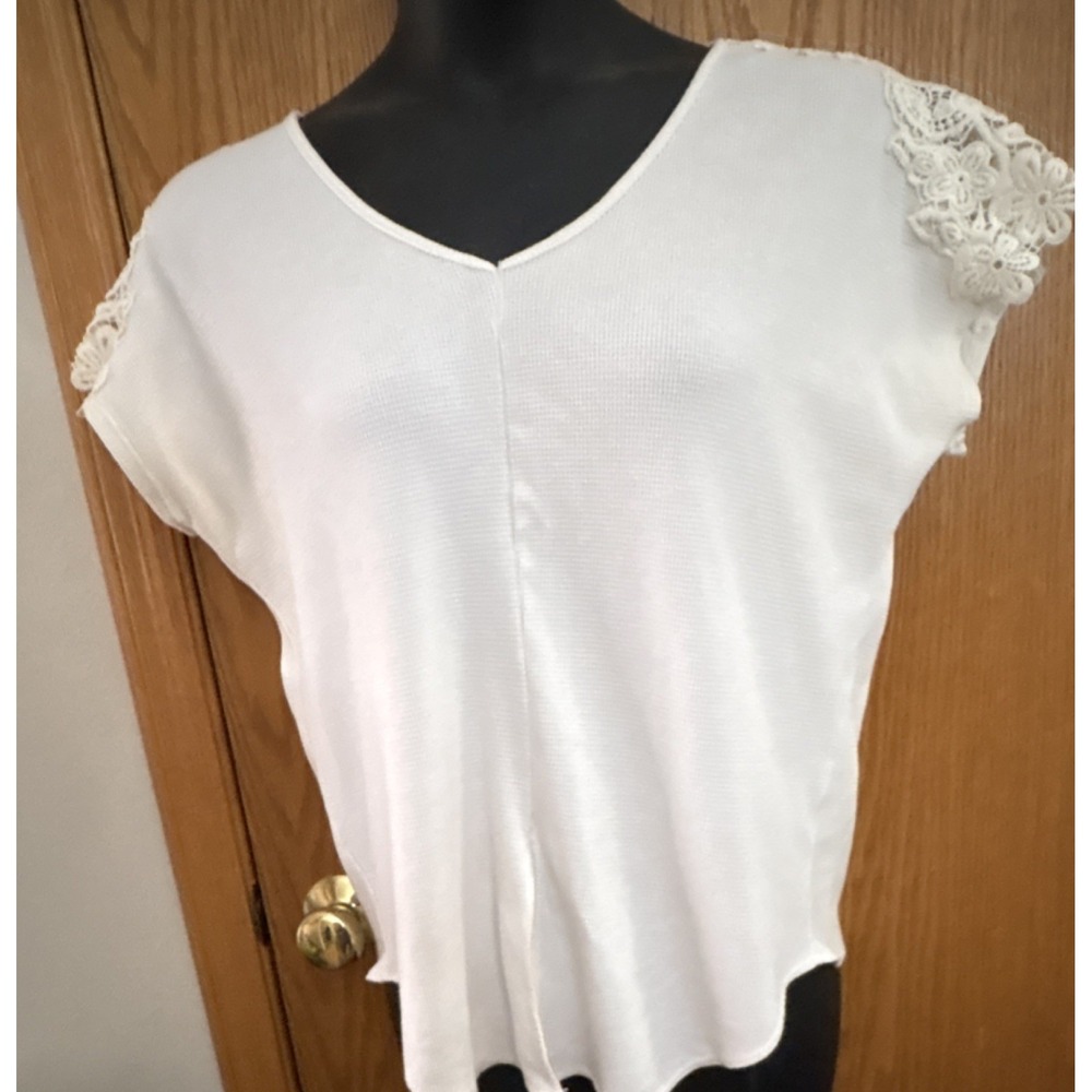 Harper Heritage M White Lace Cap Sleeve Knit Blouse Women Regular